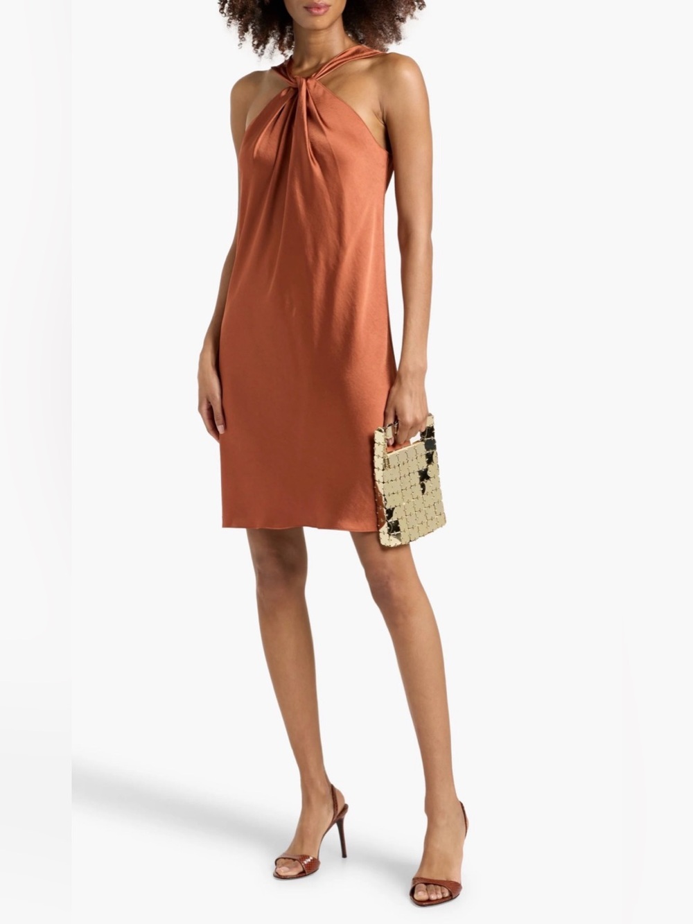 NWT Theory Twisted Halter Mini Dress in Rust